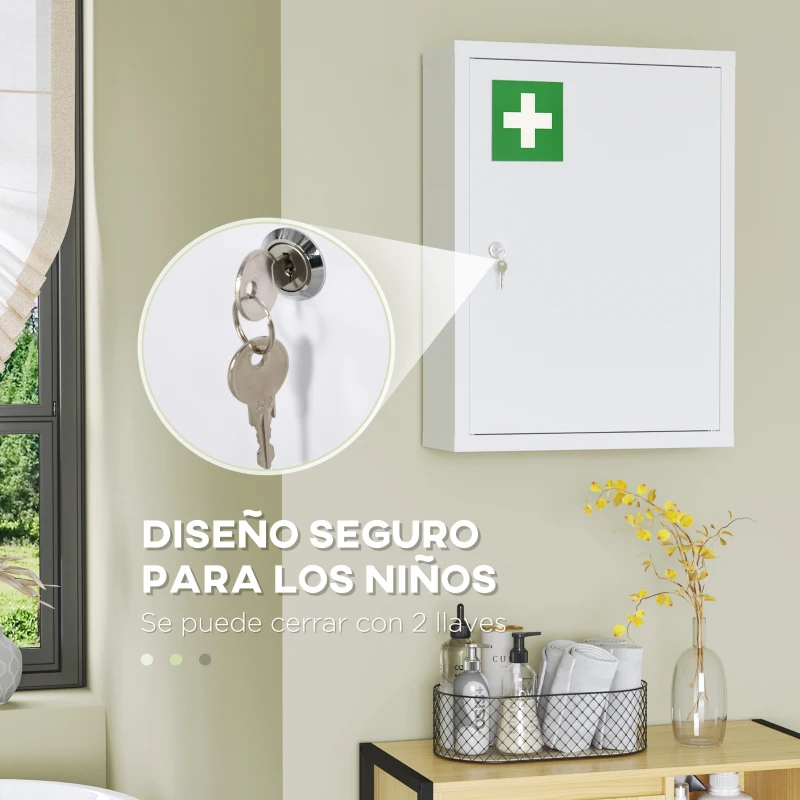 kleankin Botiquín de Pared Armario de Medicinas de Acero Armario con 3 Estantes y 2 Llaves para Baño 40x15x53,5 cm Blanco