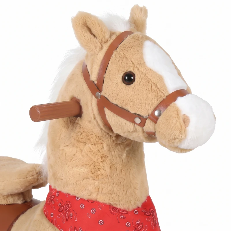 AIYAPLAY Caballo balancín de peluche con cabeza giratoria, ruedas rodantes y sonidos de relincho, desde 2 años, marrón claro