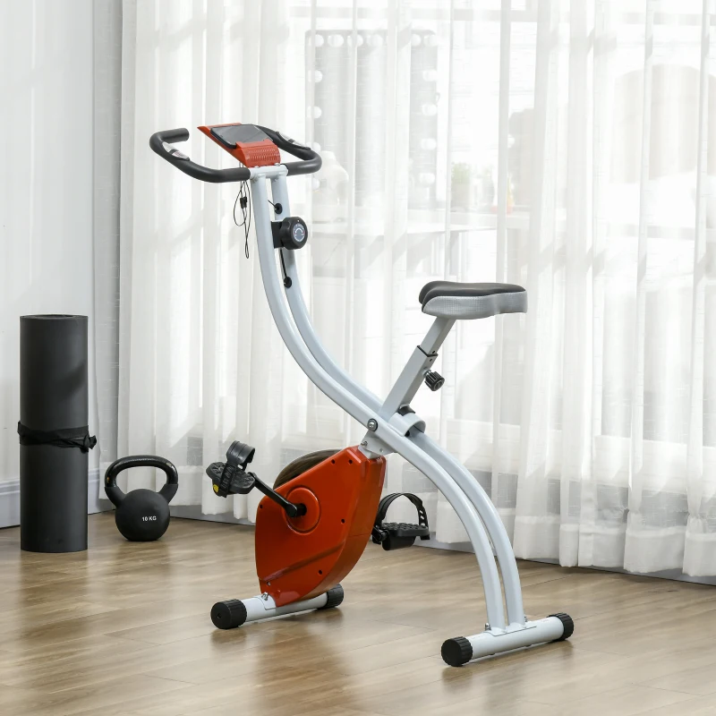 SPORTNOW Bicicletă Fitness Magnetică Pliabilă cu 8 Niveluri de Rezistență, Șa Reglabilă, din Oțel, 97x43x110 cm, Roșu(m-10)