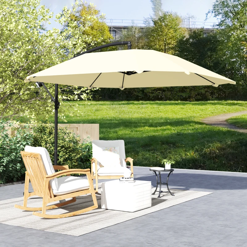 Outsunny Ampelschirm Alu Ø 260 cm Sonnenschirm, wasserdicht Kurbelschirm mit Ständer, Kurbel, Beige