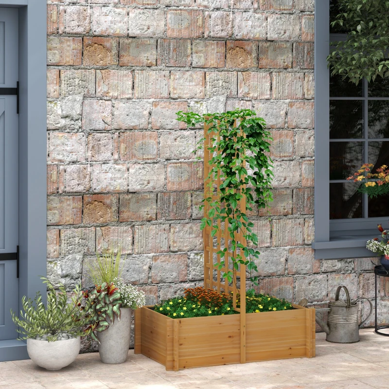 Outsunny Jardinière avec treillis, bac à fleurs en bois pour plantes grimpantes, légumes, 100 x 60 x 150 cm, naturel