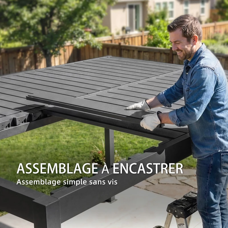 Outsunny Pergola bioclimatique 4x3m, pergola aluminium, lames orientables, manivelle, protection soleil, imperméable, gris foncé
