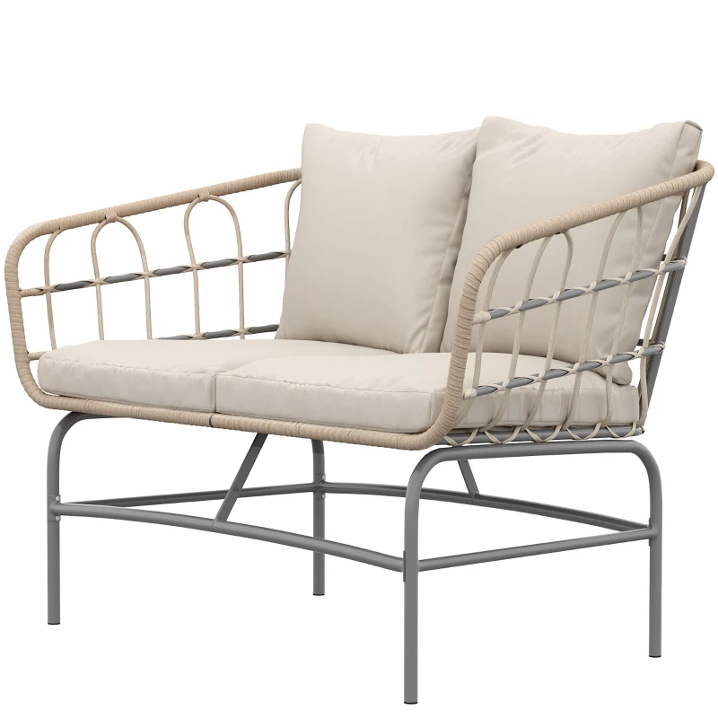 Outsunny Canapé de Jardin 2 Places en Résine Tressée Coussins Épais Anti-glisse 120 x 67 x 79 cm Marron