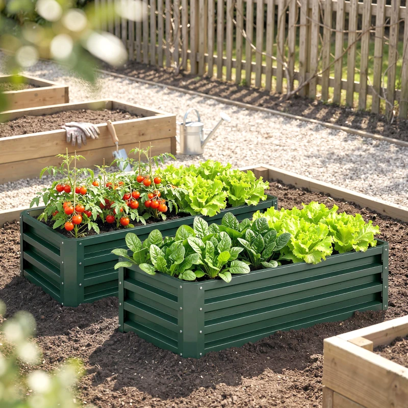 Outsunny Juego de 2 Jardineras Exterior Grandes de Acero Galvanizado Huertos Urbanos para Terraza Jardín 110x50x30 cm Verde