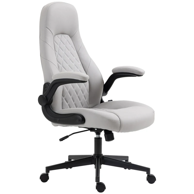 Vinsetto Sedia da Ufficio Ergonomica con Braccioli Ribaltabili e Altezza Regolabile, 67x70x112-122 cm, Grigio