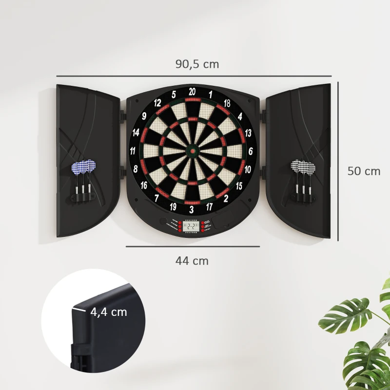 HOMCOM Cible jeu de fléchettes électronique refermable 26 jeux jusqu'à 8 joueurs affichage LCD haut-parleur noir