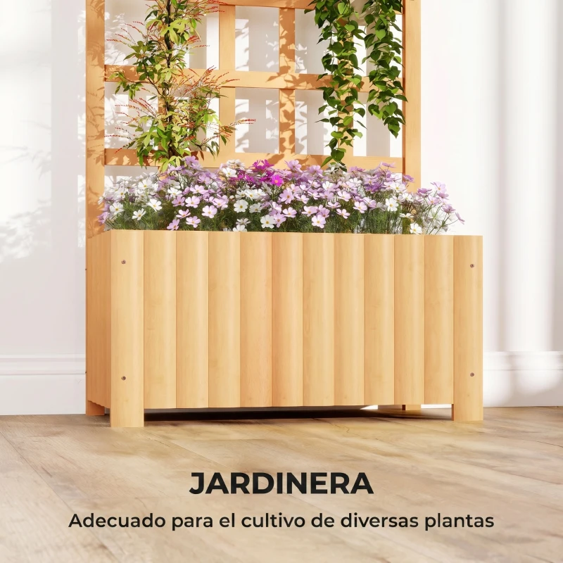 Outsunny Jardinera con Enrejado de Madera con Drenaje para Cultivos Verduras Flores Hierbas 60x30x120 cm Natural