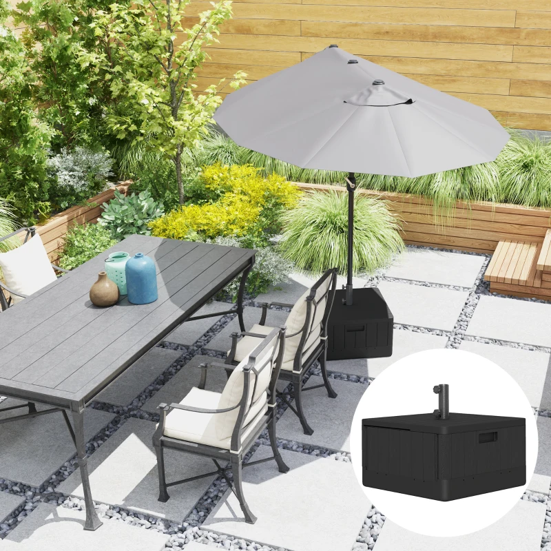Outsunny Garden Parasol Base Outdoor Umbrella Stand with Wheels Handles, Garden Umbrella Base, Filled Up to 80kg with Stand or 50kg with Water for 38, 48 mm Poles, Black