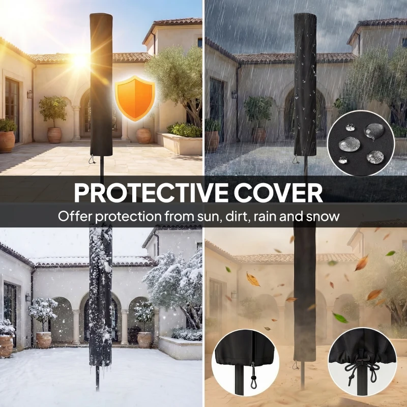 Outsunny 2.6 m Garden Parasol Umbrella with LED Solar Light, Parasol Cover, Outdoor Market Patio Umbrella, Black