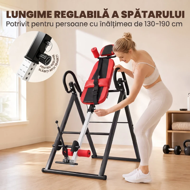 SPORTNOW Masă de Inversie Pliabilă cu Centură de Siguranță, Roșie