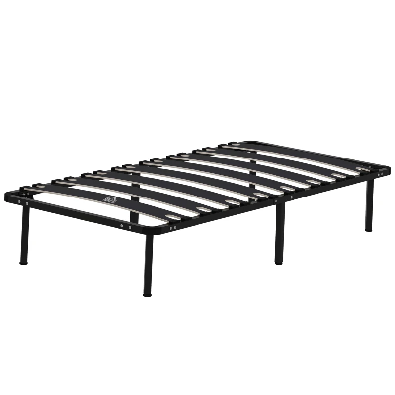 HOMCOM Cadre de lit 90 x 190 cm, lit simple avec sommier à lattes en bois massif et pied, avec rangement au-dessous, noir