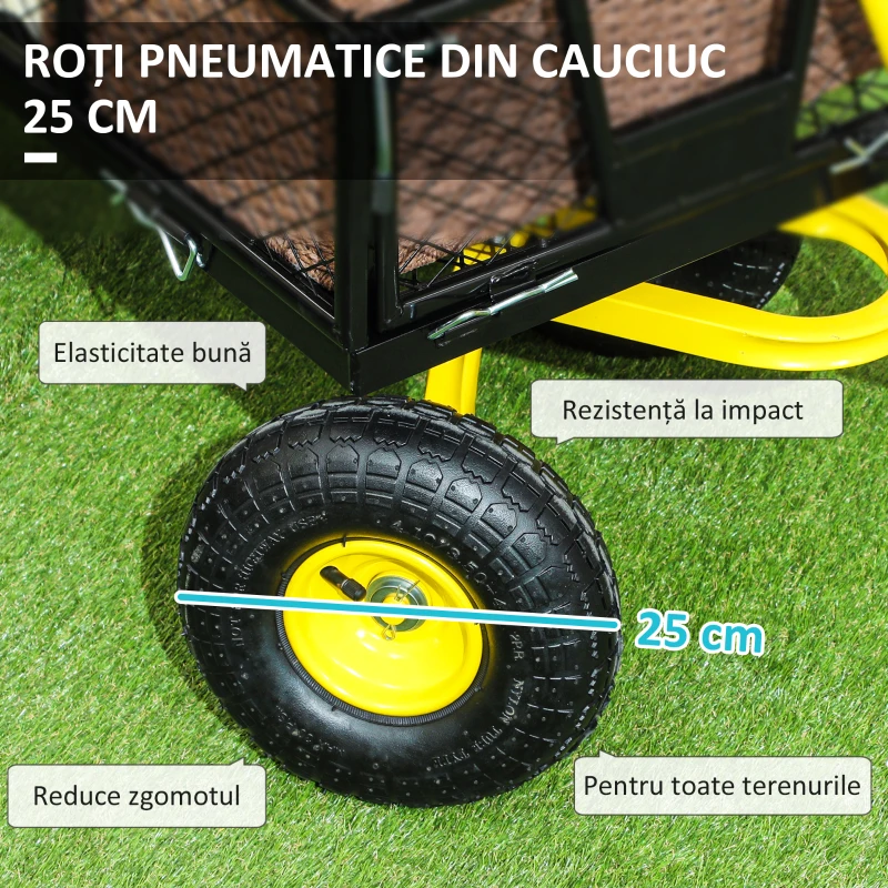 Outsunny Cărucior de Grădină din Oțel cu Capacitate de 200 kg și Pereți Laterali Detașabili, 104x54x51 cm, Negru și Galben