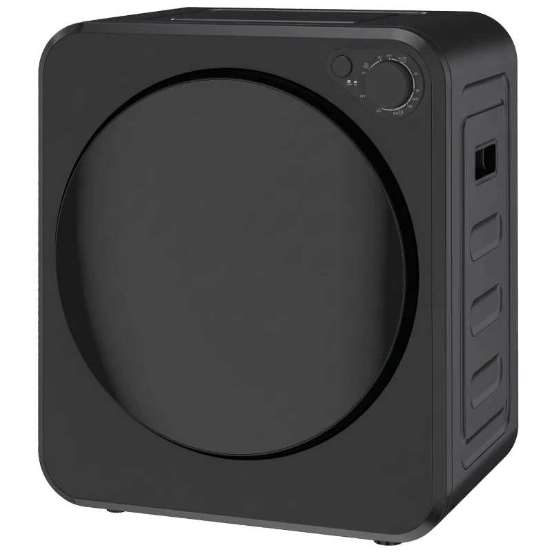 HOMCOM Mini Secadora Portátil 2.5 kg, 5 Programas, 800/400W, Carga Frontal, Apilable/Pared/Autoportante, Negro