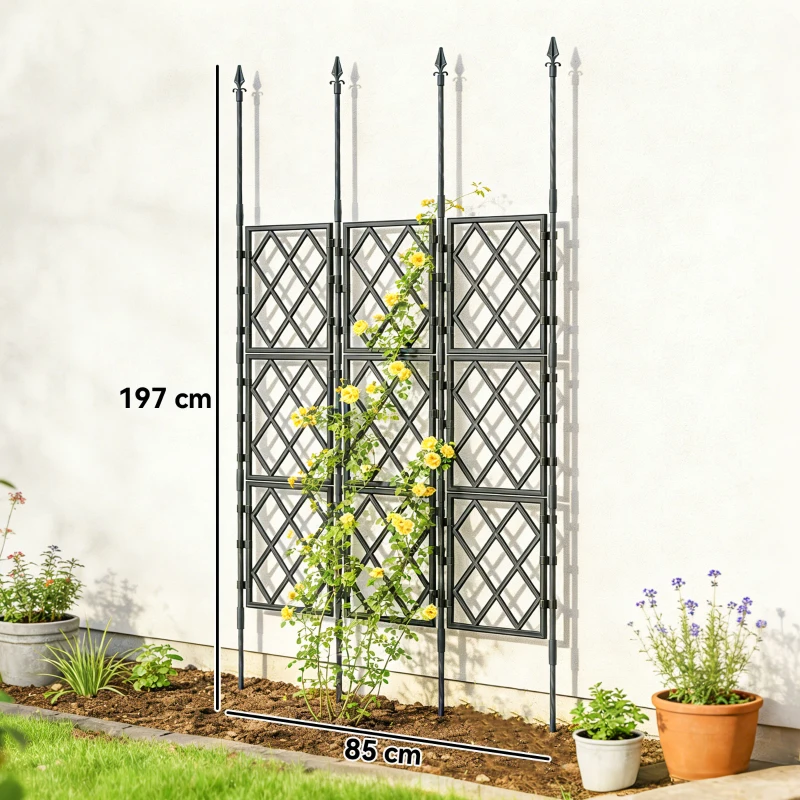 Outsunny Enrejado de Jardín Plegable Soporte para Plantas Trepadoras con Montaje DIY y Marco de Acero 85x197 cm Negro