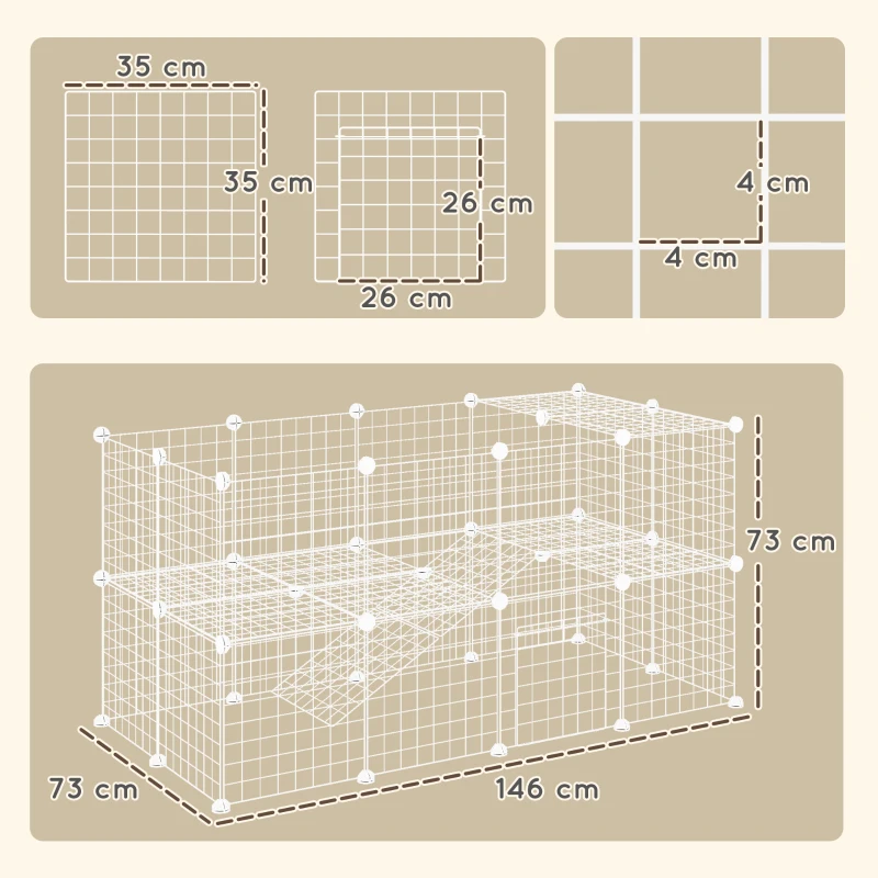 PawHut Recinto per Animali Domestici Piccoli con 36 Pannelli di Metallo Modulabili con Porta, Bianco