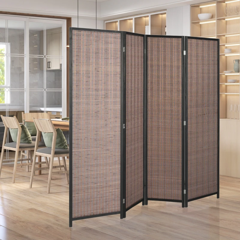 HOMCOM Biombo em Madeira Separador de Ambientes Divisória Dobrável 4 Painéis 180x180 cm Castanho
