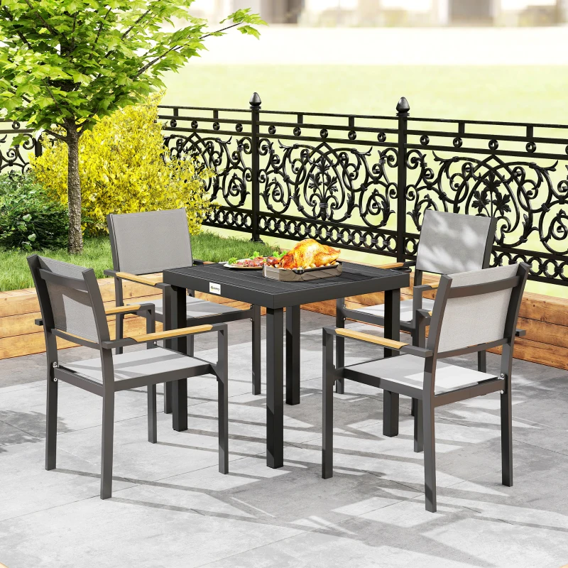 Outsunny Table à manger de jardin pour 4 personnes, en aluminium, 78 x 78 x 74 cm, noir
