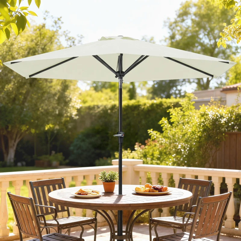Outsunny Parasol de jardin parasol droit parasol hexagonal inclinable Ø 2,3 x 2,16 m métal polyester haute densité 180 g/m² crème