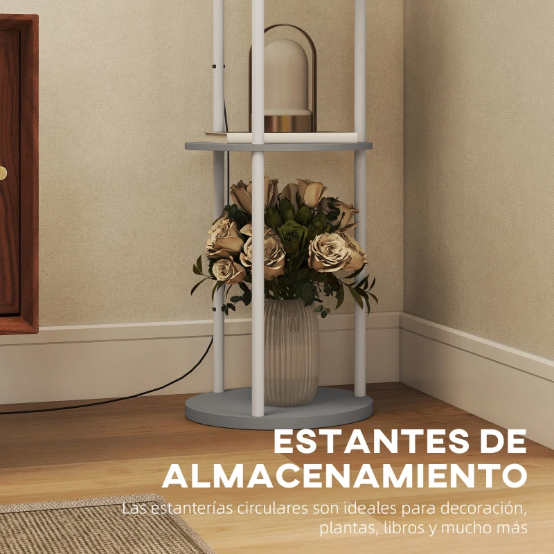 HOMCOM Lámpara de Pie con Estantes con 3 Temperaturas de Color Control Remoto para Salón Dormitorio Oficina Gris