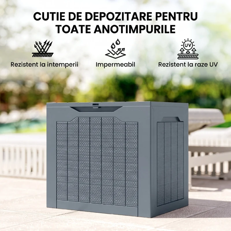 Outsunny Cufăr de Grădină cu Mânere, Container Unelte Impermeabil, 56x41x50 cm, Gri Deschis