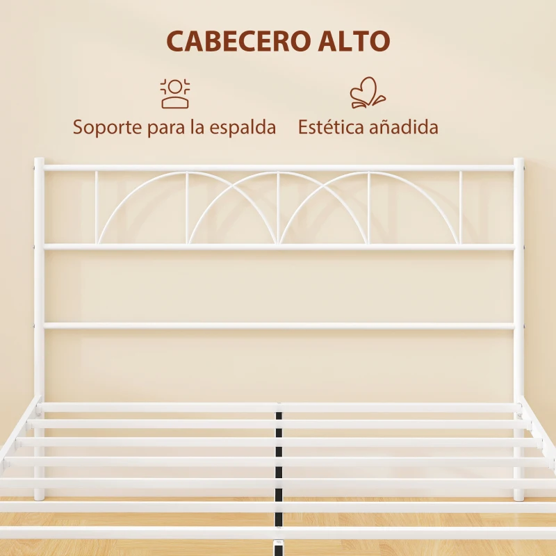 HOMCOM Estructura de Cama 140x190 cm con Cabecero Soporte de Listones de Acero Almacenamiento Bajo la Cama