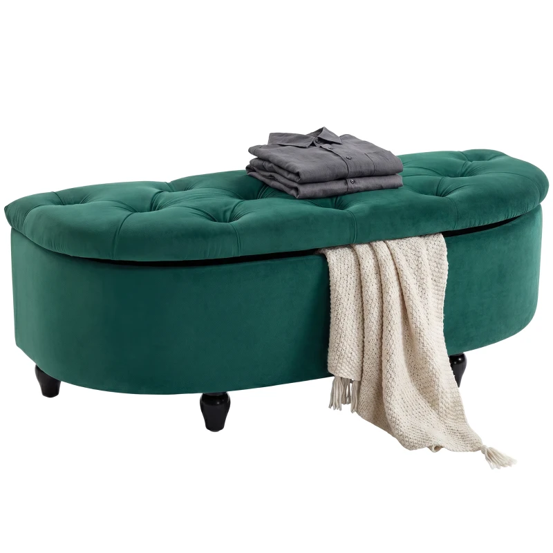 HOMCOM Hocker mit Stauraum, Sitztruhe, gepolstert, soft-close Deckel, Samtoptik, 118 x 45 x 45 cm, Dunkelgrau(m-11)