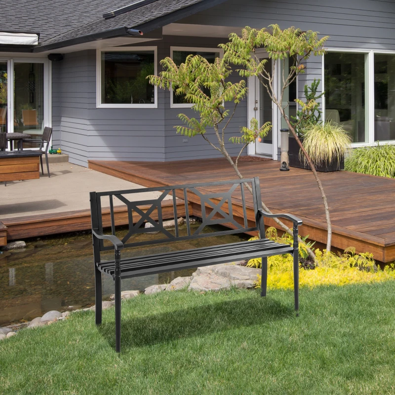 Outsunny Banc de jardin 2 places banquette extérieur terrasse patio dossier haut assise à lattes accoudoirs