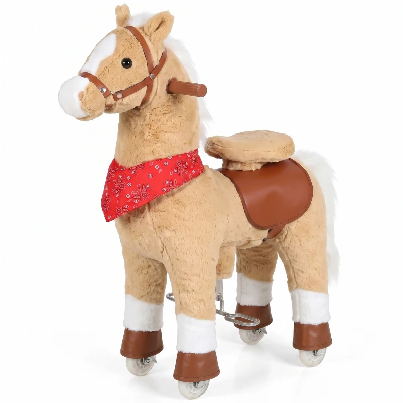 AIYAPLAY Caballo balancín de peluche con cabeza giratoria, ruedas rodantes y sonidos de relincho, desde 2 años, marrón claro