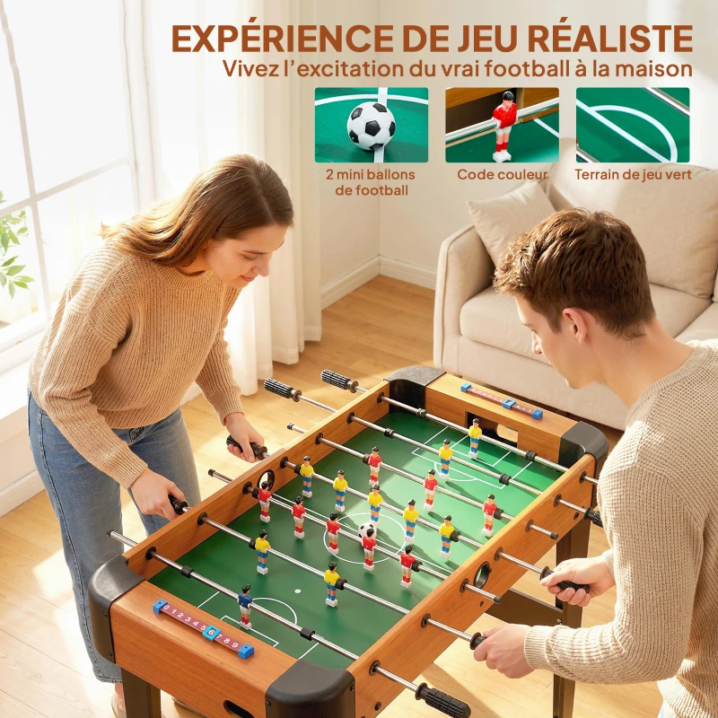 SPORTNOW Baby-foot 92 cm, 22 joueurs, 2 balles, compteurs manuels, poignées antidérapantes, marron