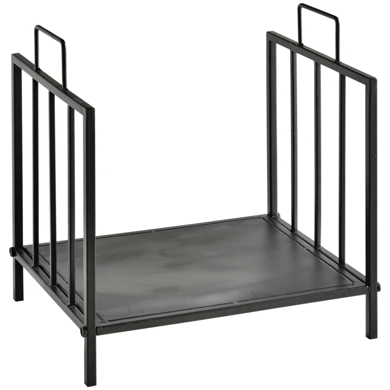 HOMCOM Range bûches Porte-bûches Etagère porte bois de cheminée charge max. 15 Kg dim. 44L x 33l x 46H cm métal époxy noir