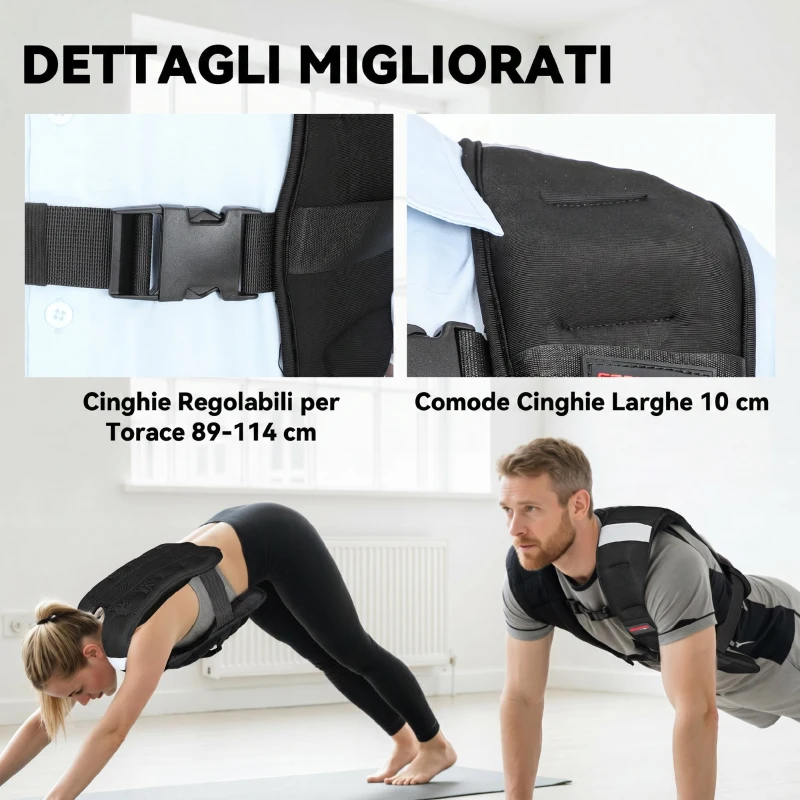 SPORTNOW Giubbotto Zavorrato 10 kg con Cinghie Regolabili e Strisce Riflettenti, in Neoprene e Sabbia, 43x33 cm, Nero
