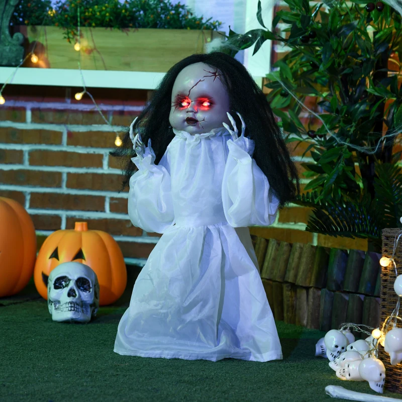 HOMCOM Halloween-Dekoration Horrorpuppe, LED-Augen, heult, springt hoch, Geräusch- & Bewegungssensor, 60 cm