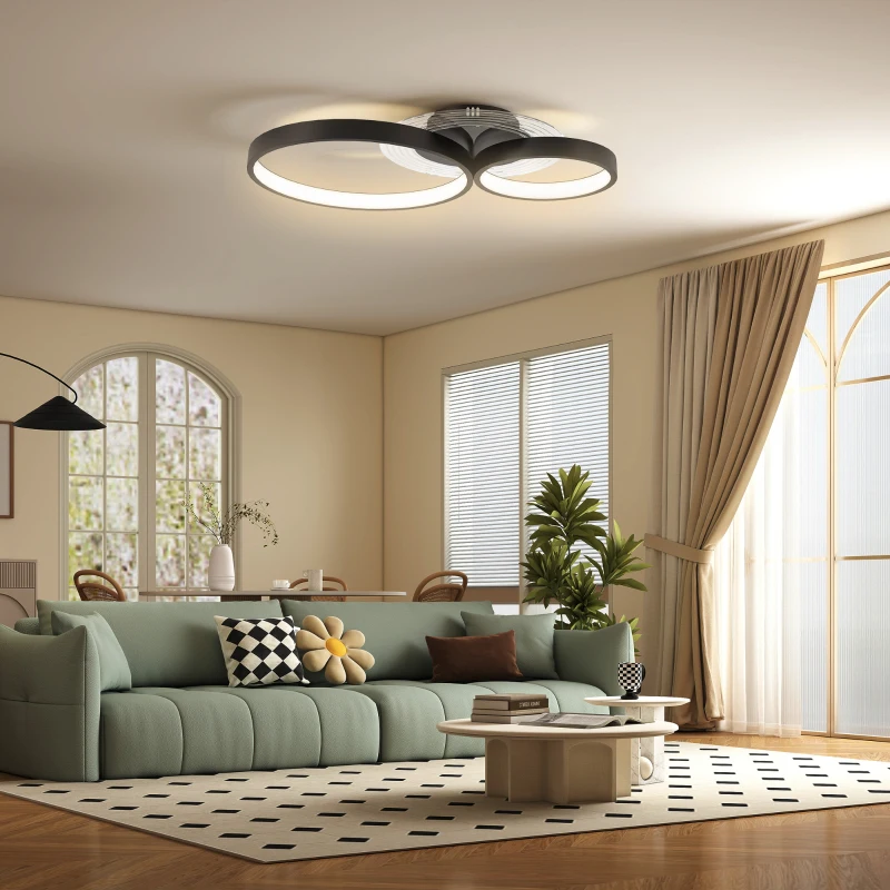 HOMCOM Plafonieră LED modernă cu 3 inele, cu temperatură de culoare reglabilă, putere 40W, negru