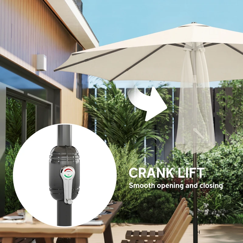 Outsunny 2.7 m Garden Parasol Umbrella with Cross Base and Sandbag, Retractable Ribs, Outdoor Table Market Umbrella, Cream White