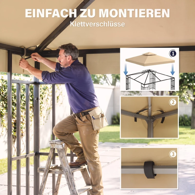 Outsunny Ersatzdach für Pavillon 3 x 3 m wasserdicht Pavillondach mit Doppeldach Ablauflöcher Beige