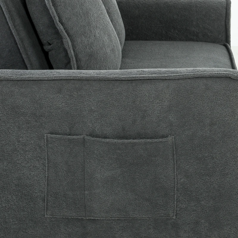 HOMCOM Sofá-Cama 2 Lugares 3 em 1 com Encosto Ajustável Bolsos Laterais 2 Almofadas para Sala Cinzento Escuro