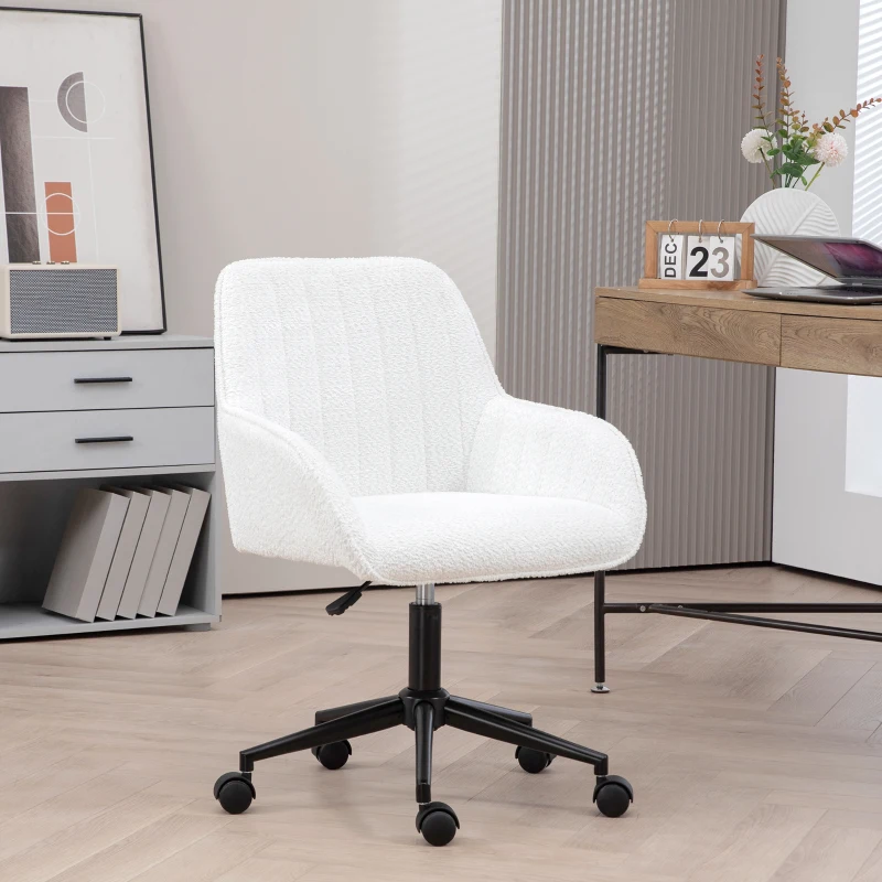HOMCOM Scaun de birou din material textil cu înălțime reglabilă, șezut rotativ și roți, alb