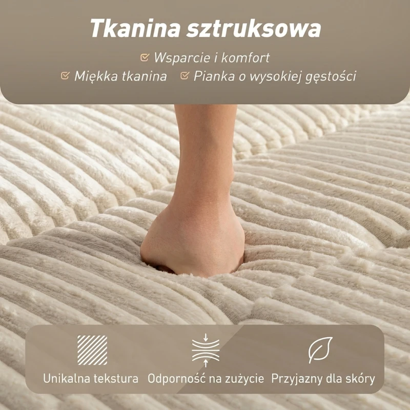 HOMCOM 2-osobowa sofa z funkcją spania, wykończenie kordem, przekształcalna w sofę z funkcją spania, 2 poduszki, uchwyty na kubki, boczne kieszenie, 157 x 190 cm, kremowa