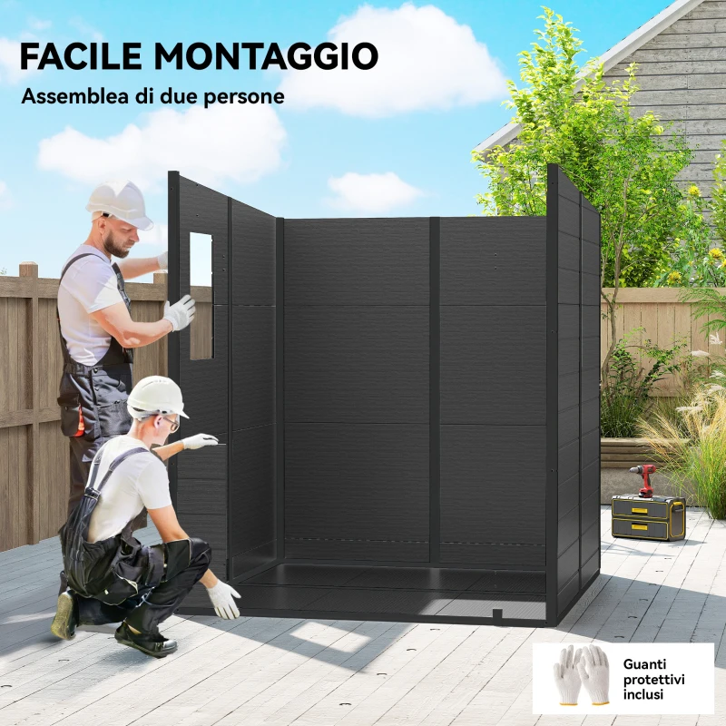 Outsunny Casetta da Giardino a 2 Ingressi con 3 Finestre e Prese d'Aria, in PP e Alluminio, 182x182x196 cm, Grigio Scuro