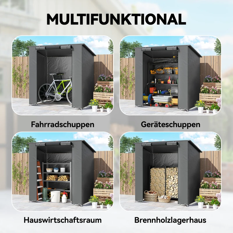 Outsunny Zeltgarage 1,9x1,2 m Wasserdicht Garagenzelt mit aufrollbarer Reißverschlusstür Belüftungsfenster Dunkelgrau