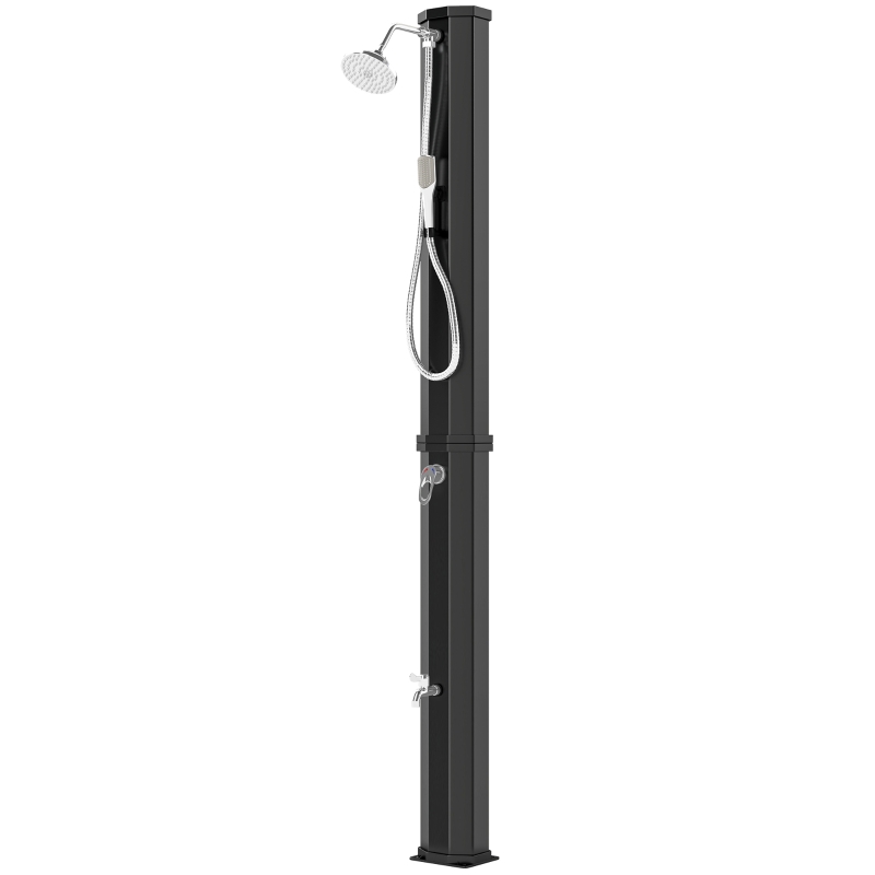 Outsunny Duș Solar 60L, Duș de Grădină Exterior cu 2 Capete de Duș Încălzit, Negru