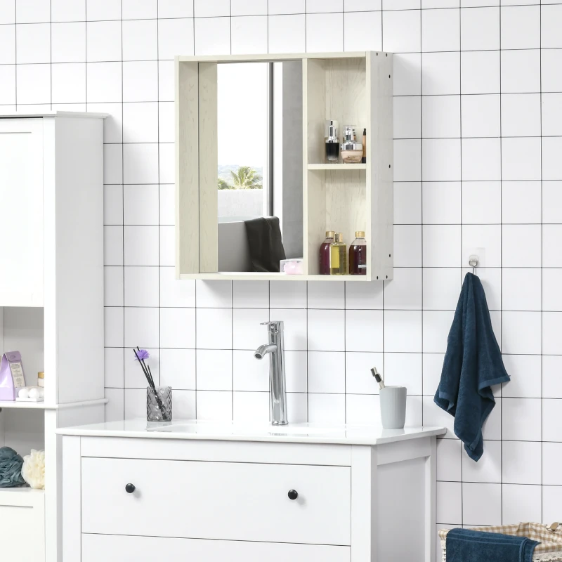 kleankin Armario con Espejo para Baño con Estantes Mueble para Baño Estilo Moderno 63x15x65 cm Blanco