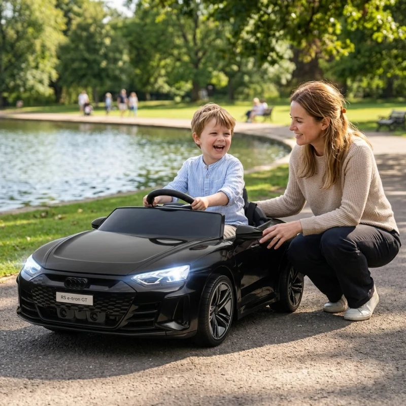 HOMCOM Voiture électrique enfant 12 V - véhicule électrique avec télécommande parentale fournie - V. Max. 5 Km/h - effets sonores, lumineux - Audi RS E-tron GT noir(m-13)