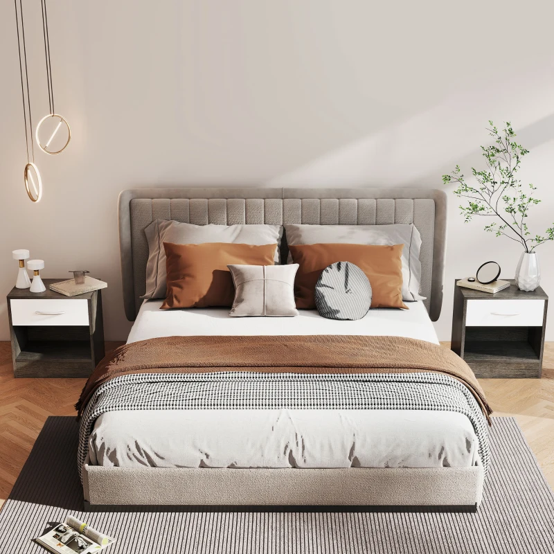 HOMCOM Set de 2 Noptiere Moderne cu Raft Deschis și Sertar, din Lemn, 39x28x41 cm, Alb și Gri Închis