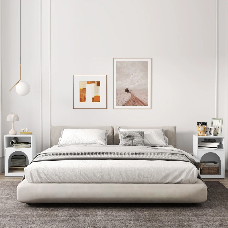 HOMCOM Lot de 2 tables de chevet, table de nuit avec compartiments ouverts, design arqué, 40 x 30 x 60 cm, blanc