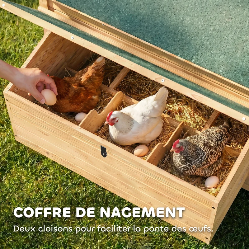 PawHut Poulailler en bois abri pour 2-4 poules toit ouvrant étanche & 2 pondoirs 150 x 100 x 96,5 cm jaune