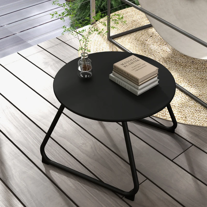 Outsunny Măsuță de exterior Ø48x37 cm din metal negru cu picioare reglabile