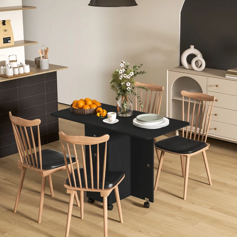 HOMCOM Multi-Storage Six-Person Drop Leaf Dining Table -  Distressed Black