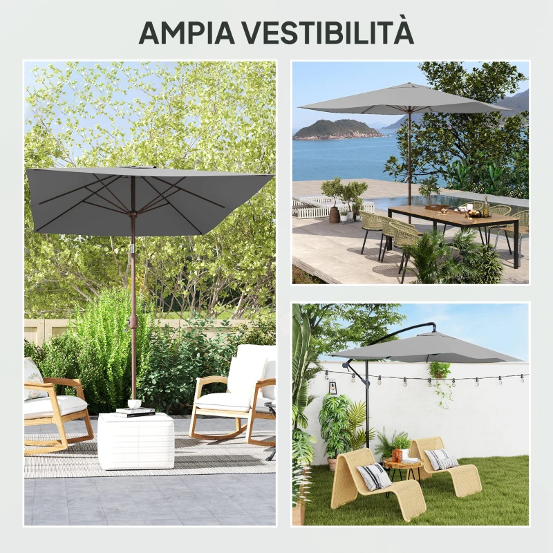 Outsunny Telo per Ombrellone Rettangolare 3x2 m con Presa d'Aria Superiore, in Poliestere 180 g/m², Grigio Chiaro