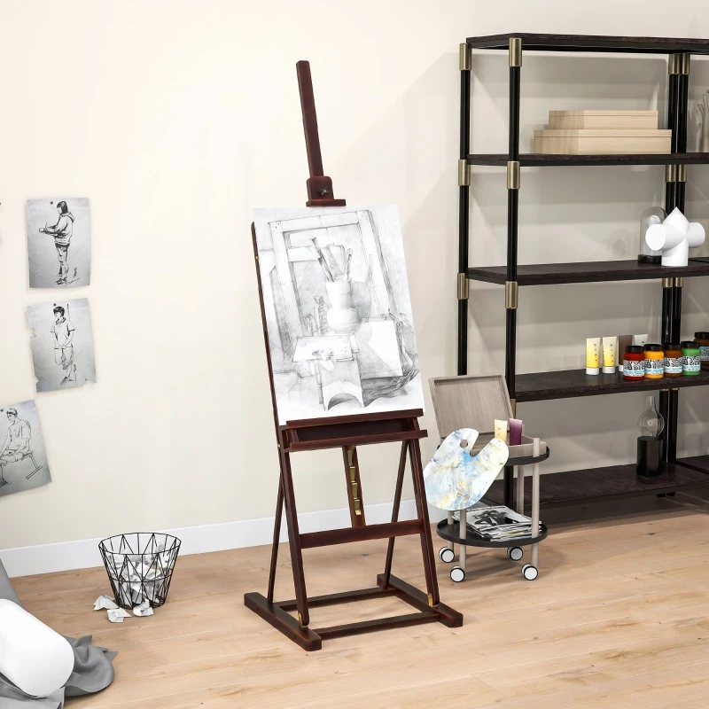 HOMCOM Șevalet pentru Pictori Reglabil din Lemn de Fag cu Compartiment, 53 x 50,5 x 171-230 cm, Caffe